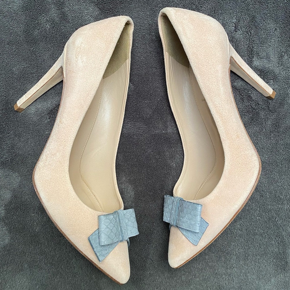 J. Crew Collection Contessa Snakeskin Bow Suede Pumps in Blush Stone